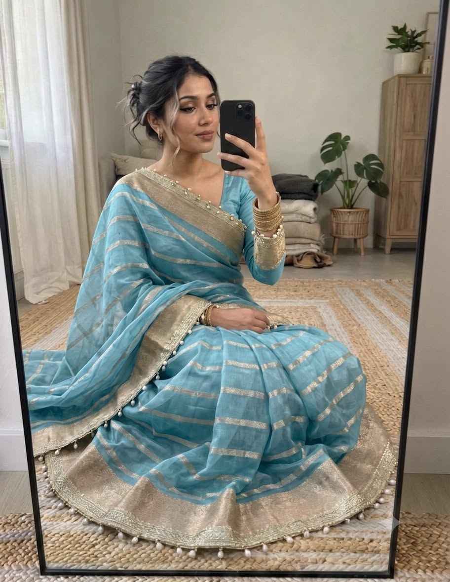 ORGANZA TISSUE SILK ZARI WEAVING WORK SAREE 