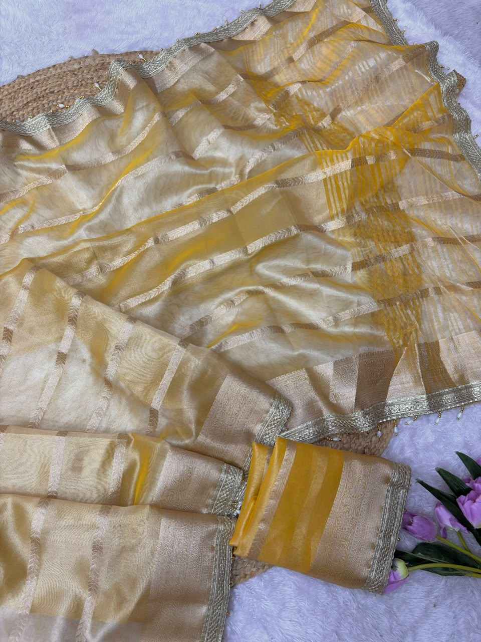 ORGANZA TISSUE SILK ZARI WEAVING WORK SAREE 