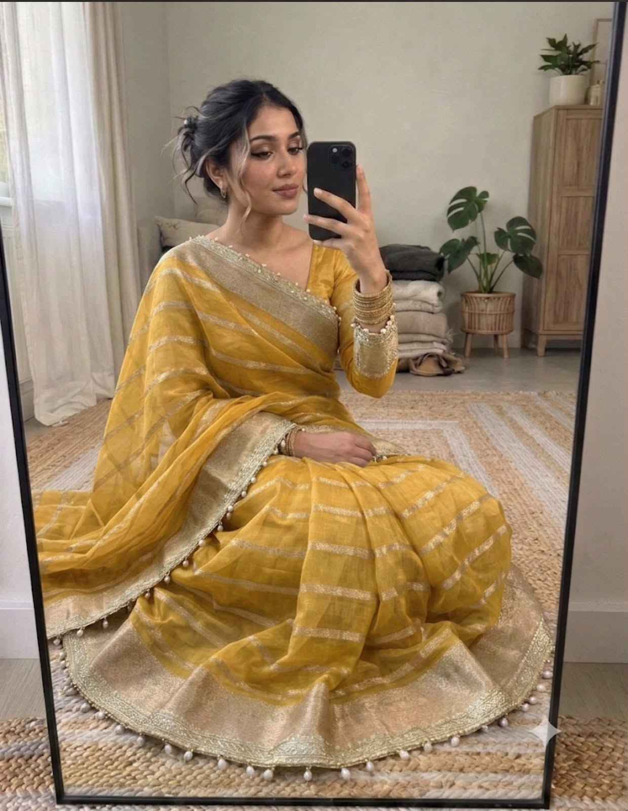 ORGANZA TISSUE SILK ZARI WEAVING WORK SAREE 