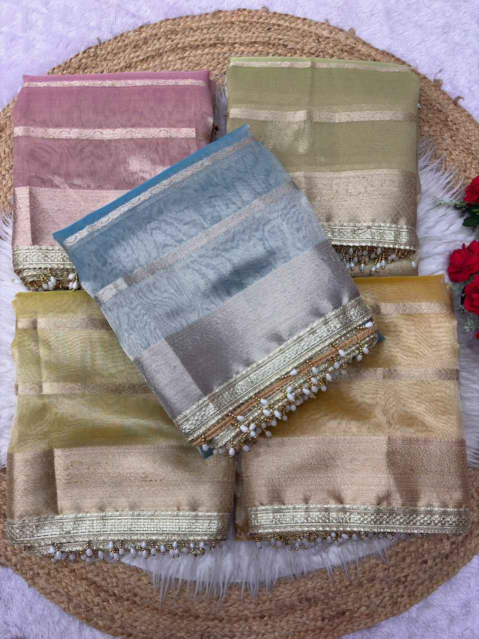 ORGANZA TISSUE SILK ZARI WEAVING WORK SAREE 