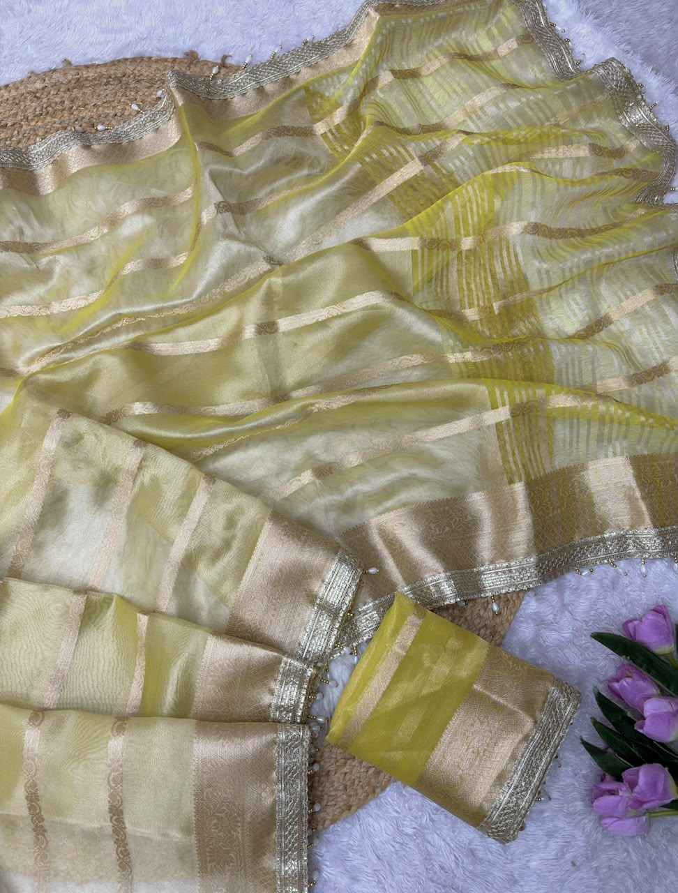 ORGANZA TISSUE SILK ZARI WEAVING WORK SAREE 