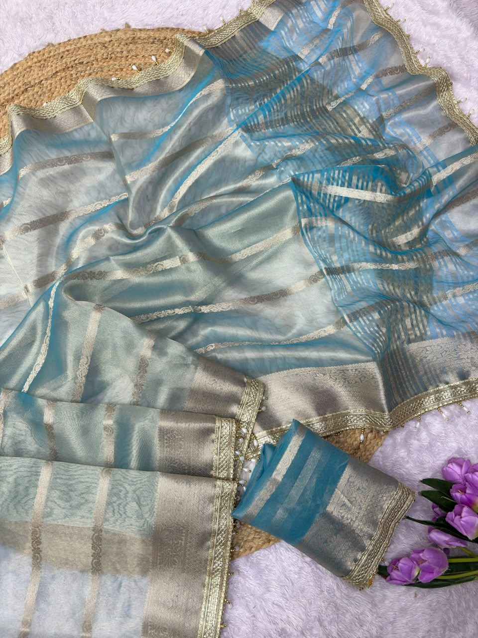 ORGANZA TISSUE SILK ZARI WEAVING WORK SAREE 