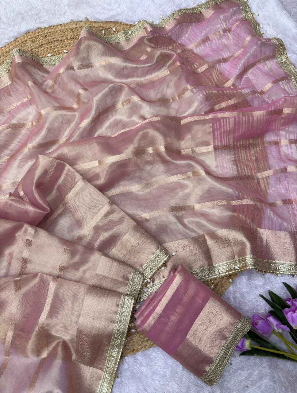 ORGANZA TISSUE SILK ZARI WEAVING WORK SAREE 