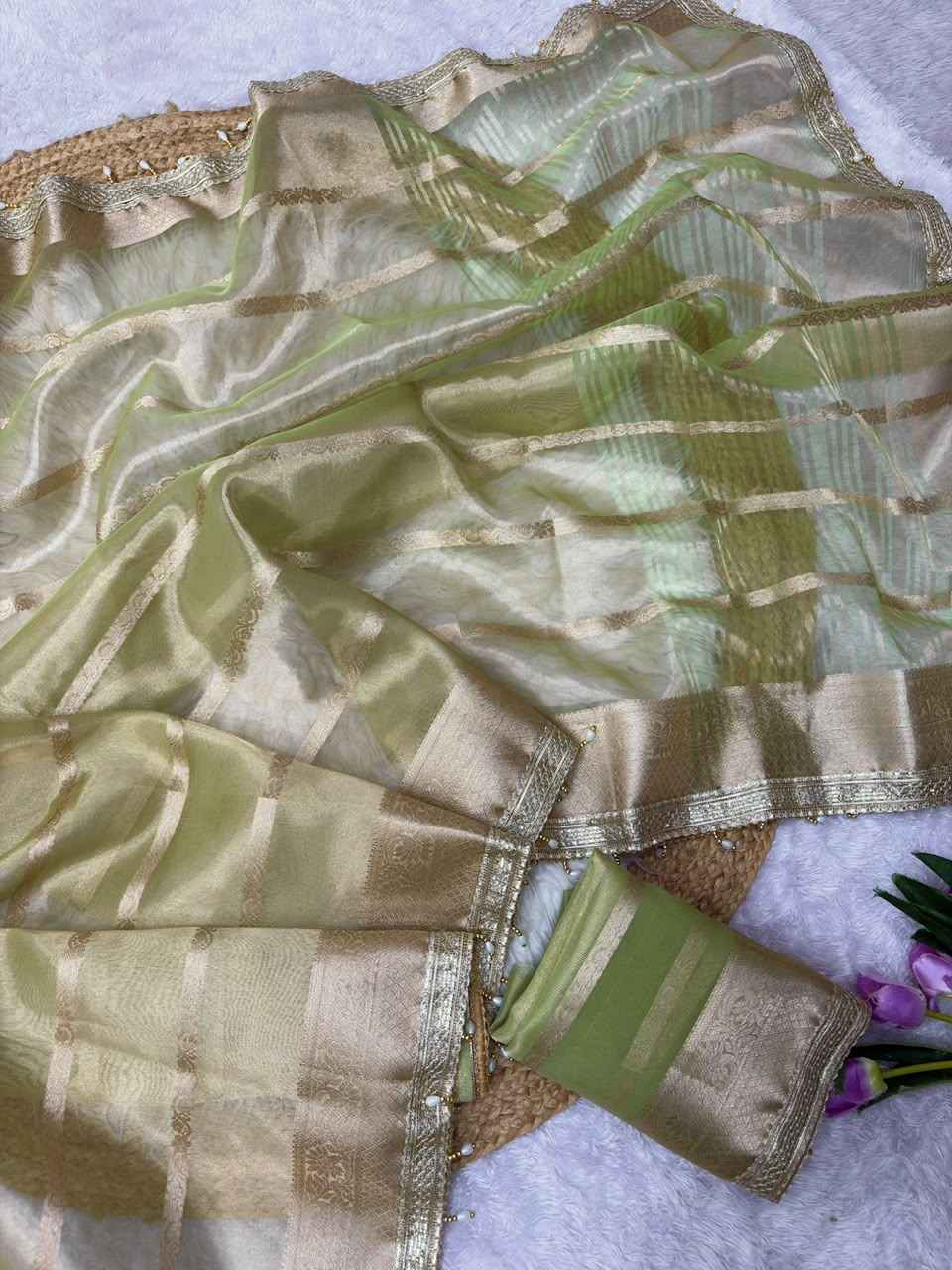 ORGANZA TISSUE SILK ZARI WEAVING WORK SAREE 