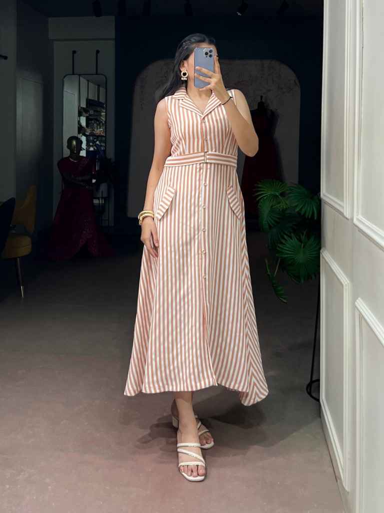 PETTAL SILK STRIPED ETHNIC DESIGNER DRESS 