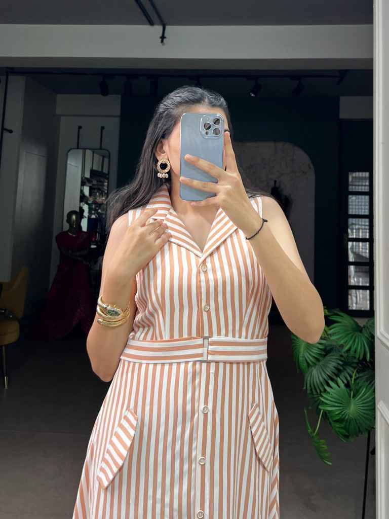 PETTAL SILK STRIPED ETHNIC DESIGNER DRESS 