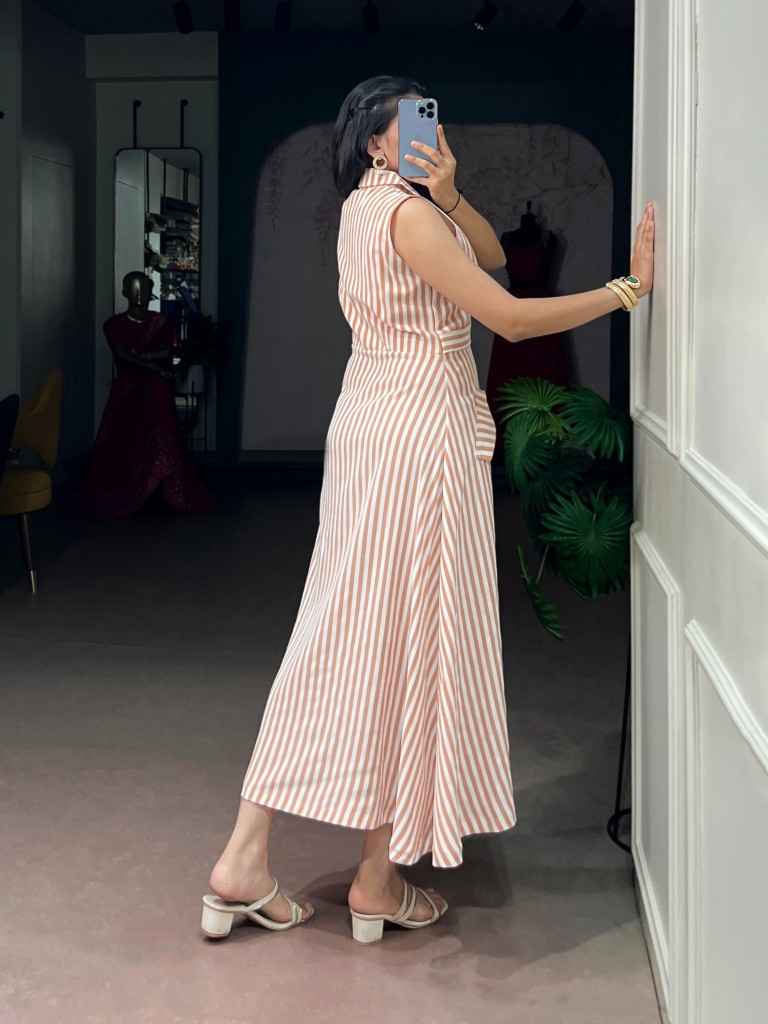 PETTAL SILK STRIPED ETHNIC DESIGNER DRESS 