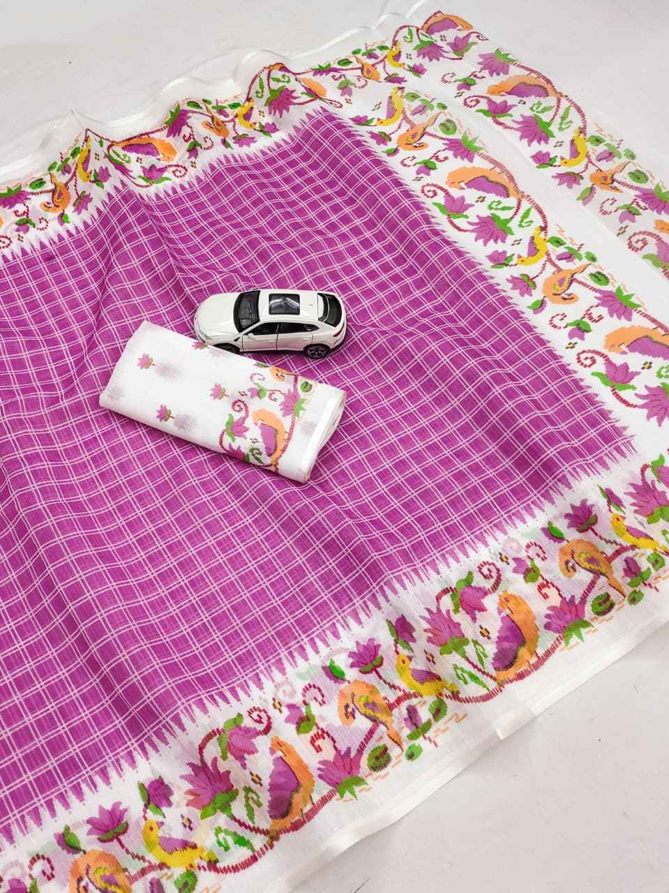 PLAIN LINEN DIGITAL PRINTED SAREE CODE MG707