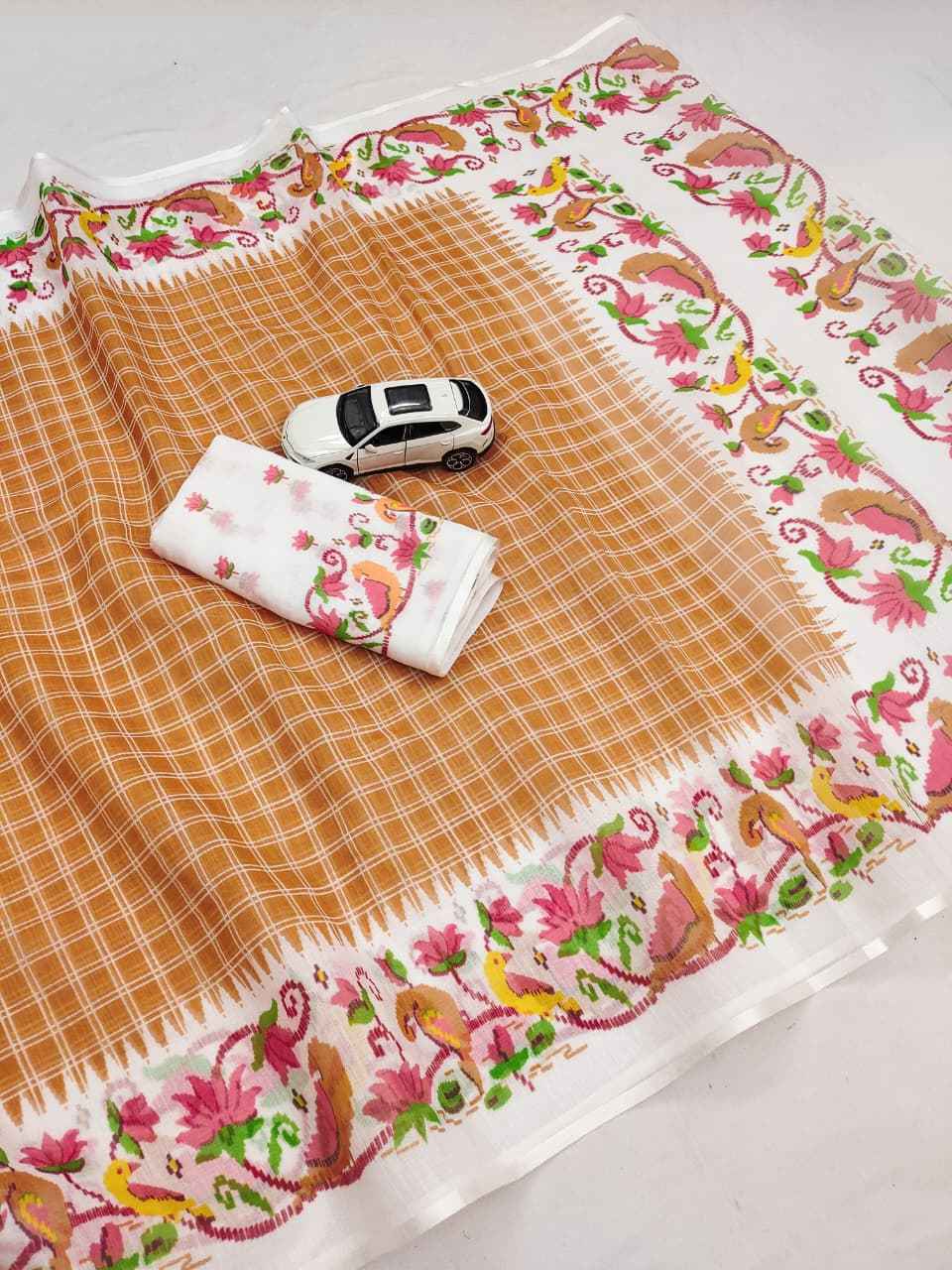 PLAIN LINEN DIGITAL PRINTED SAREE CODE MG707