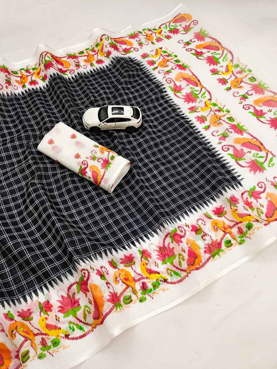 PLAIN LINEN DIGITAL PRINTED SAREE CODE MG707