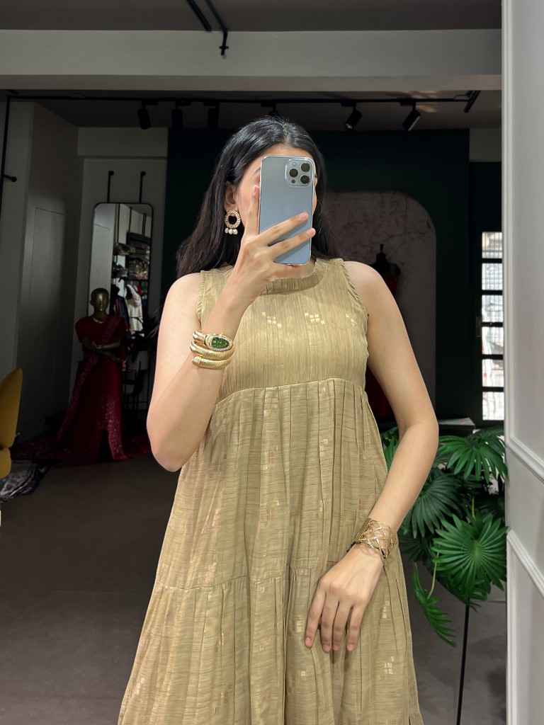 POLY TASAR ZARI WEAVING ETHNIC DESIGNER DRESS