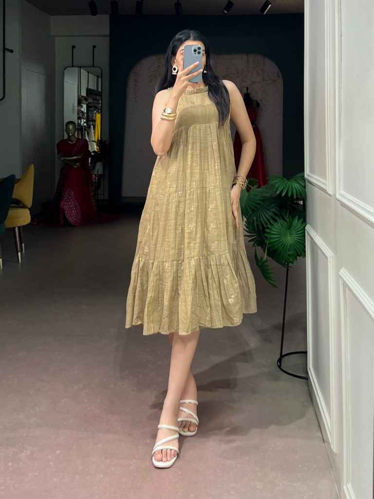 POLY TASAR ZARI WEAVING ETHNIC DESIGNER DRESS