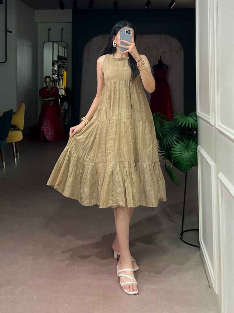 POLY TASAR ZARI WEAVING ETHNIC DESIGNER DRESS