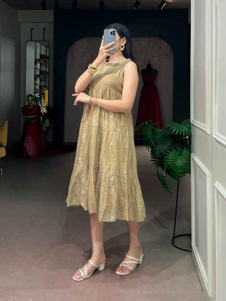POLY TASAR ZARI WEAVING ETHNIC DESIGNER DRESS