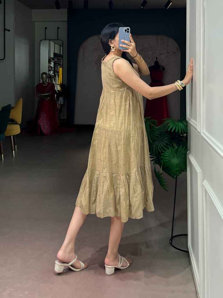 POLY TASAR ZARI WEAVING ETHNIC DESIGNER DRESS