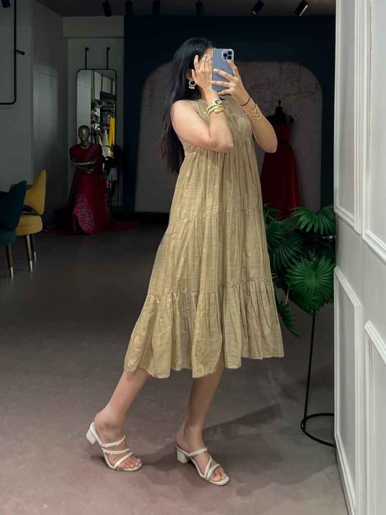 POLY TASAR ZARI WEAVING ETHNIC DESIGNER DRESS