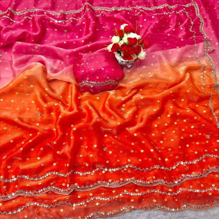 PREMIUM GLASS TISSUE CUTDANA SEQUENCE WORK SAREE 