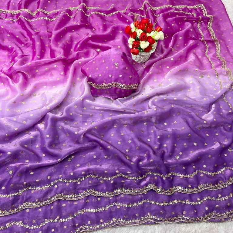 PREMIUM GLASS TISSUE CUTDANA SEQUENCE WORK SAREE 