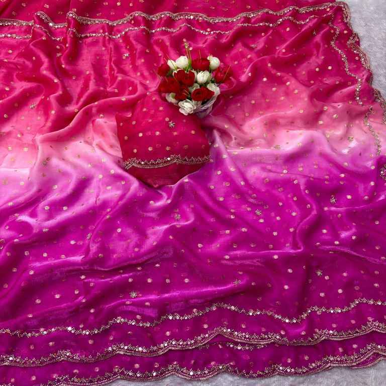 PREMIUM GLASS TISSUE CUTDANA SEQUENCE WORK SAREE 