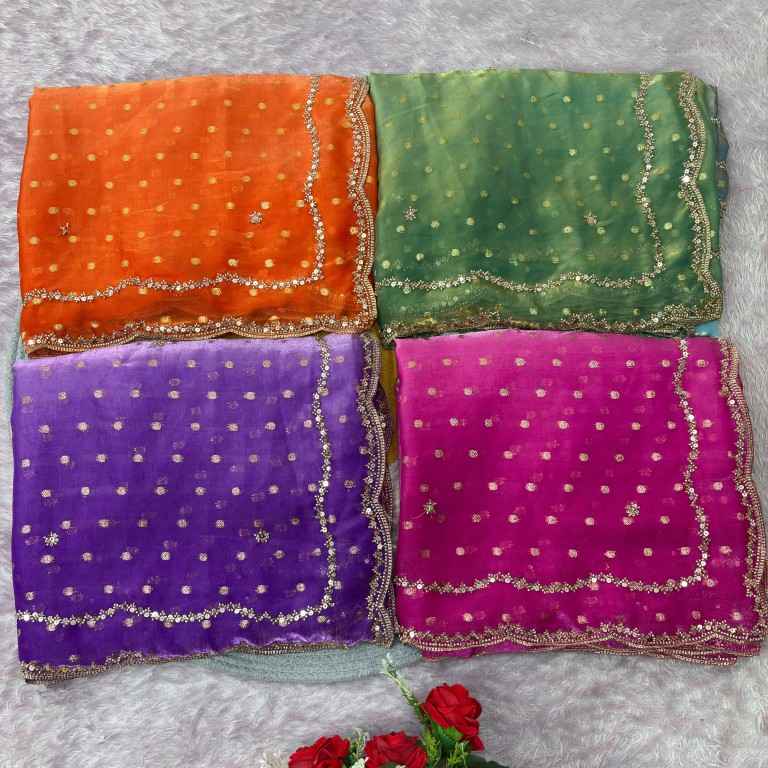 PREMIUM GLASS TISSUE CUTDANA SEQUENCE WORK SAREE 