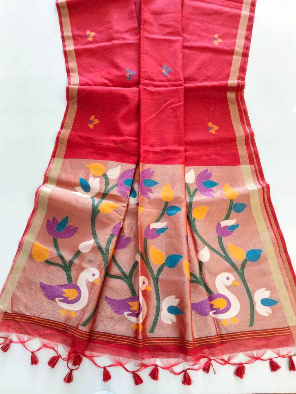 PREMIUM SOFT PURE LINEN SILK ZARI MEENA WEAVING SAREE 
