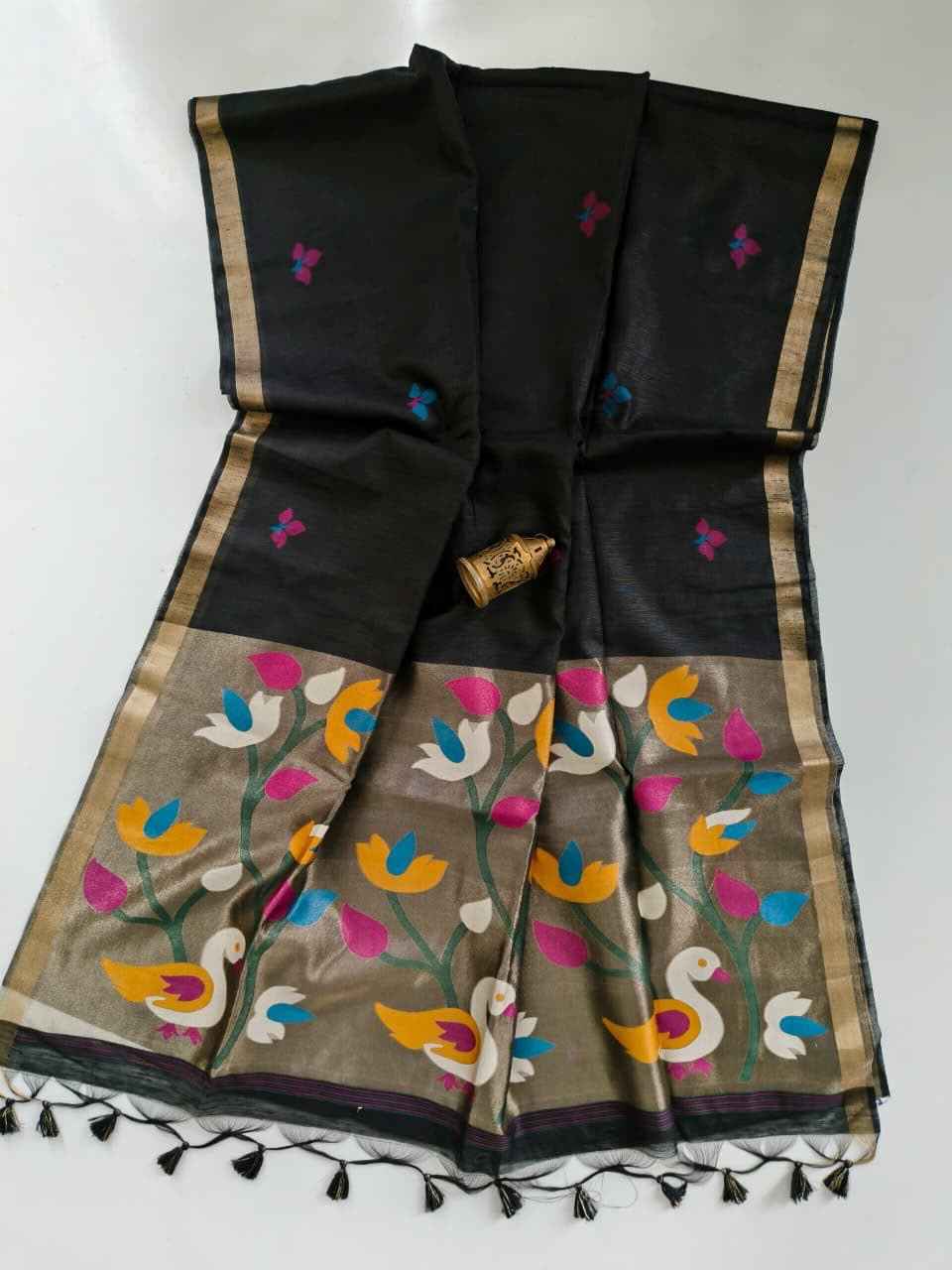 PREMIUM SOFT PURE LINEN SILK ZARI MEENA WEAVING SAREE 