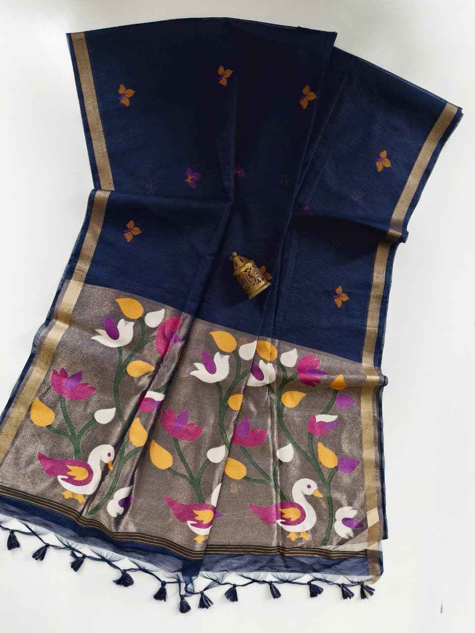 PREMIUM SOFT PURE LINEN SILK ZARI MEENA WEAVING SAREE 