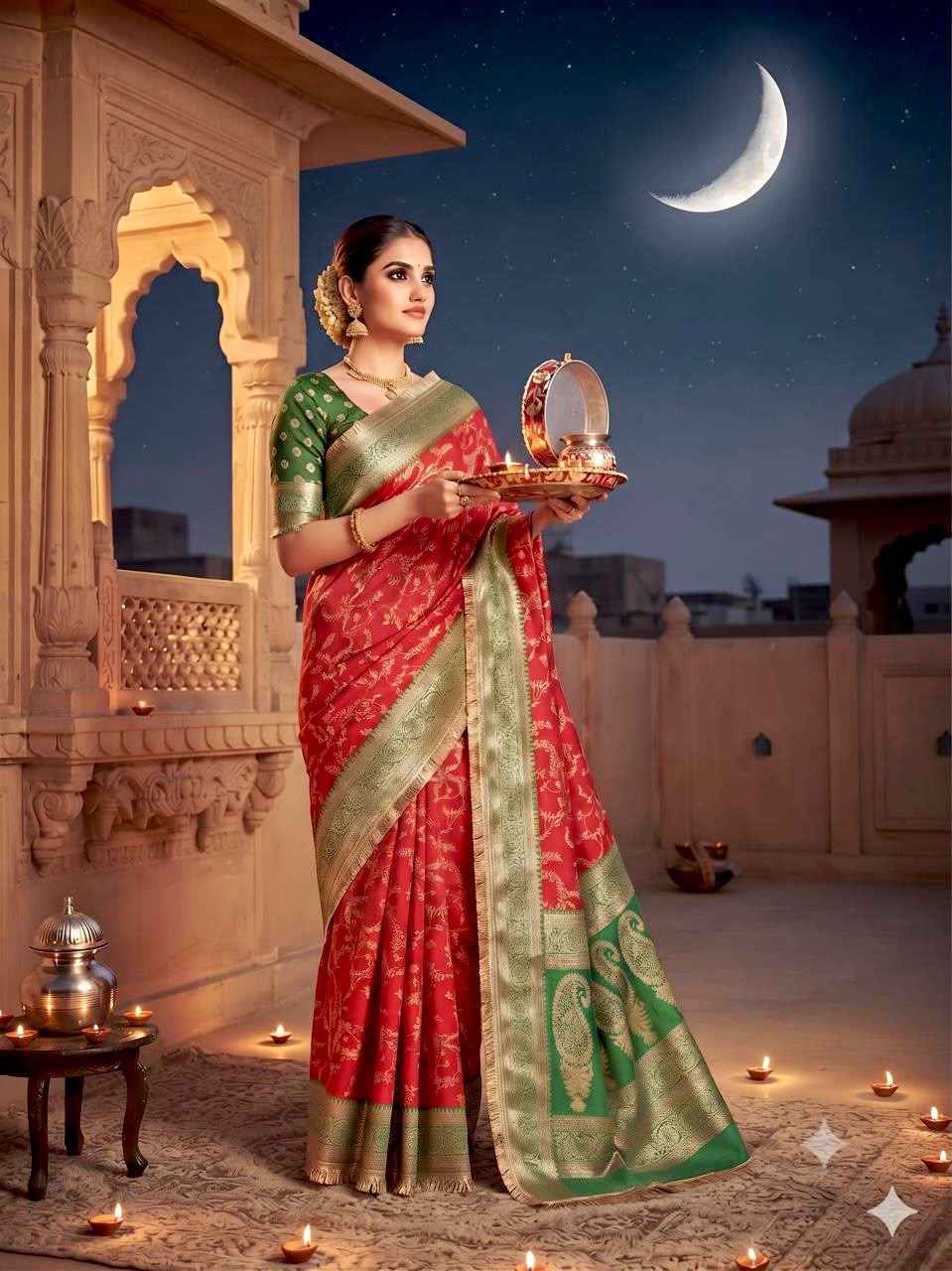 BANARASI SILK ZARI WEAVING GHUNGHARU WORK SAREE