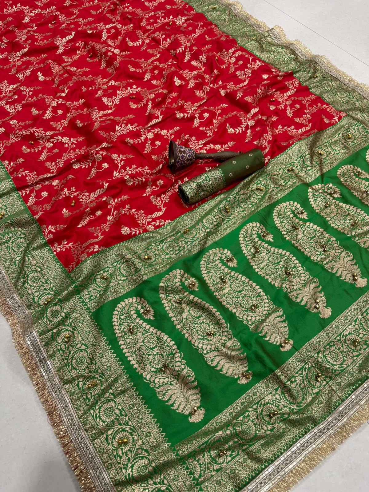 BANARASI SILK ZARI WEAVING GHUNGHARU WORK SAREE