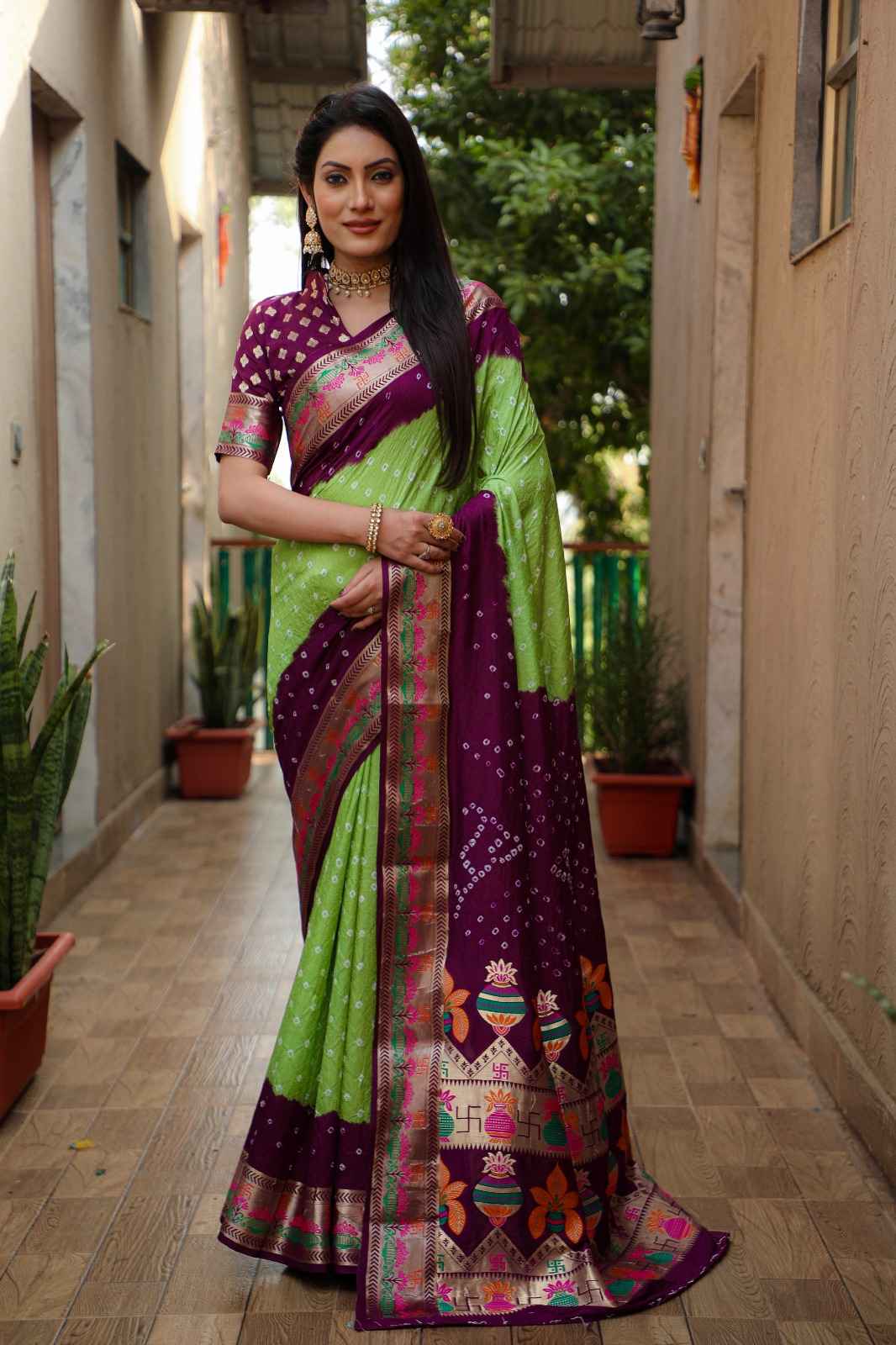 PURE BANDHEJ SILK MINAKARI ZARI WEAVING SAREE