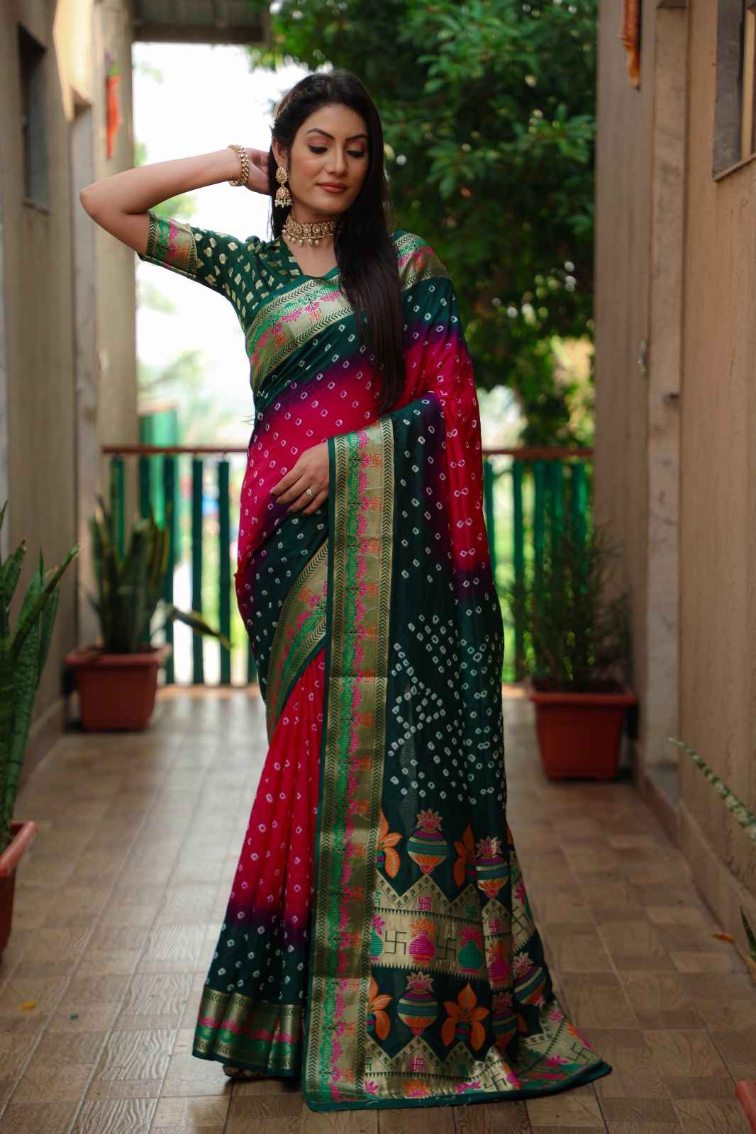 PURE BANDHEJ SILK MINAKARI ZARI WEAVING SAREE