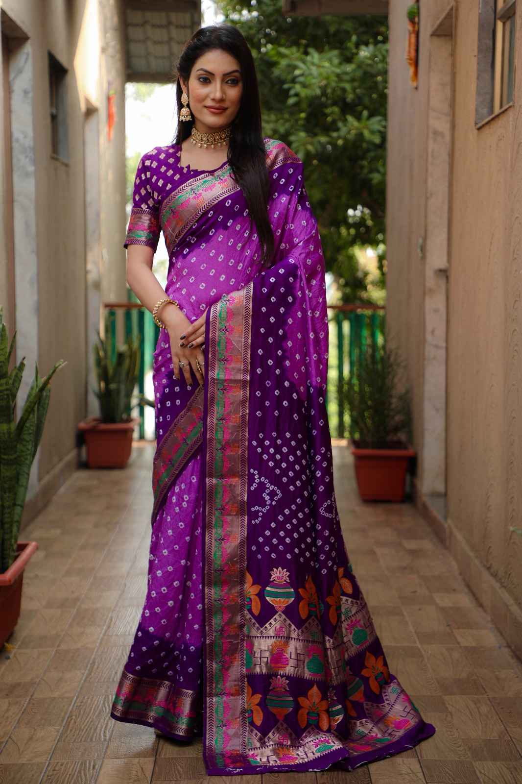PURE BANDHEJ SILK MINAKARI ZARI WEAVING SAREE