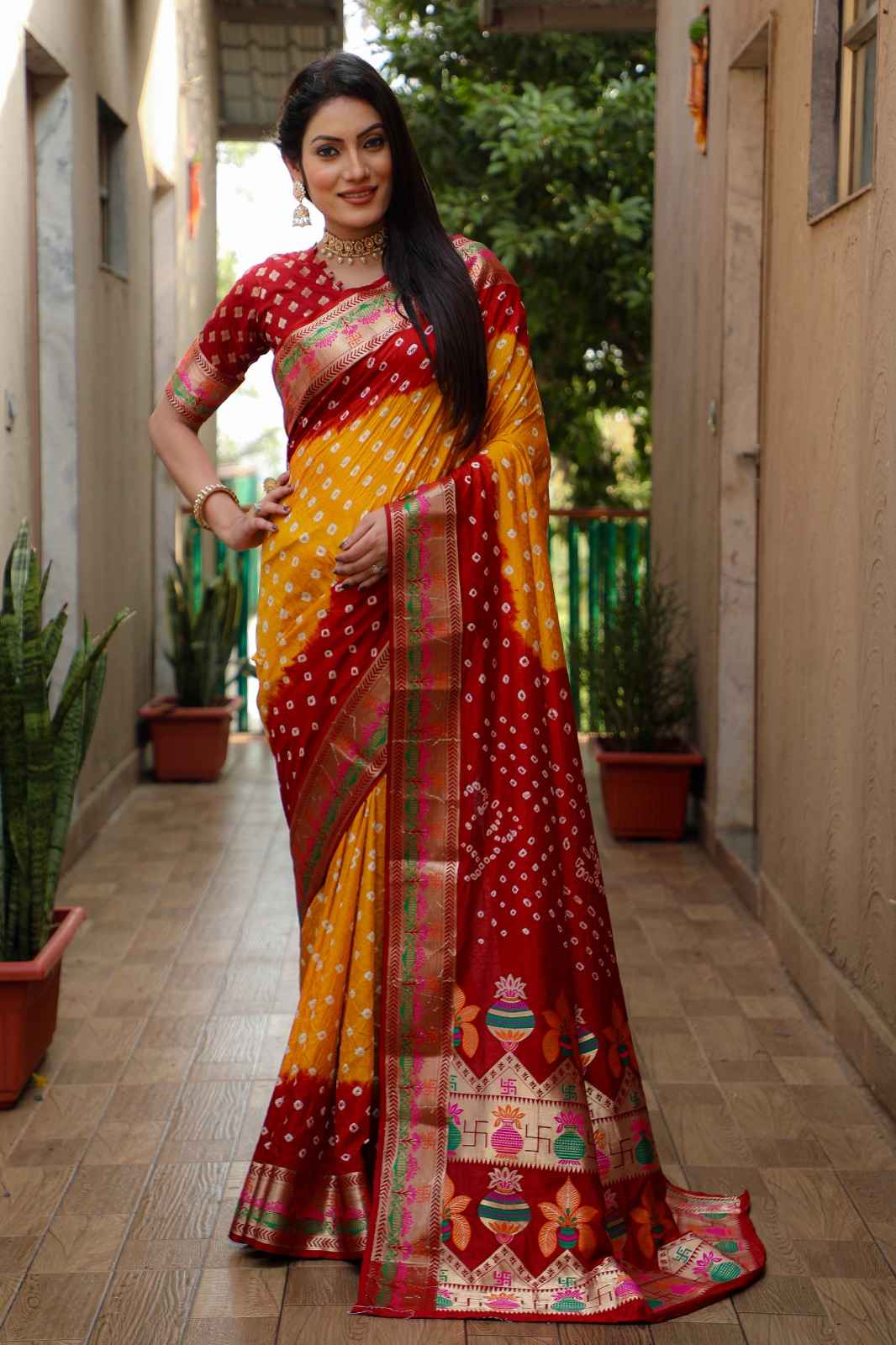 PURE BANDHEJ SILK MINAKARI ZARI WEAVING SAREE