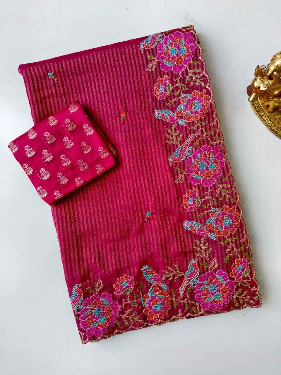 PURE CHIFFON NEEDLE EMBROIDED WORK SAREE 