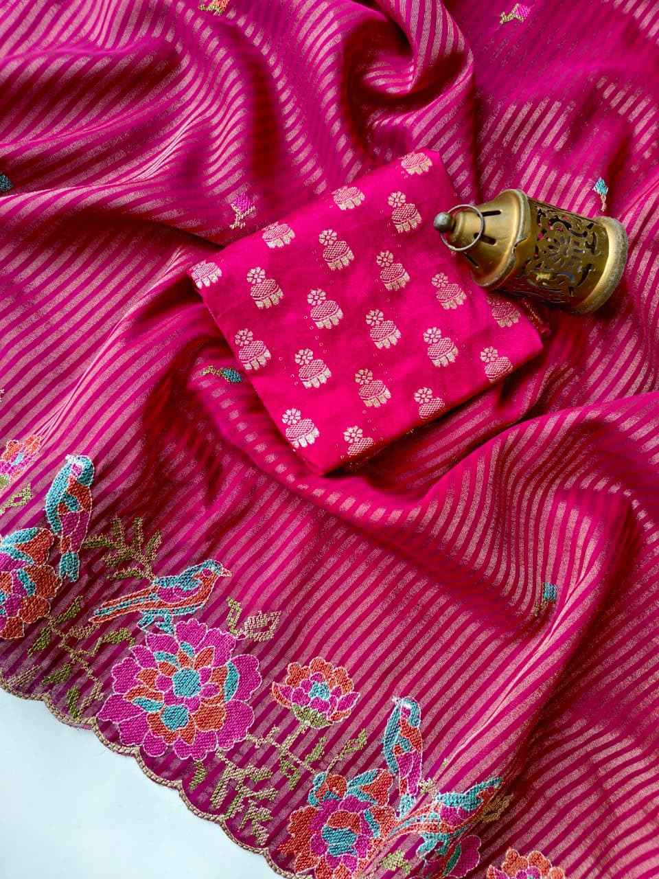 PURE CHIFFON NEEDLE EMBROIDED WORK SAREE 