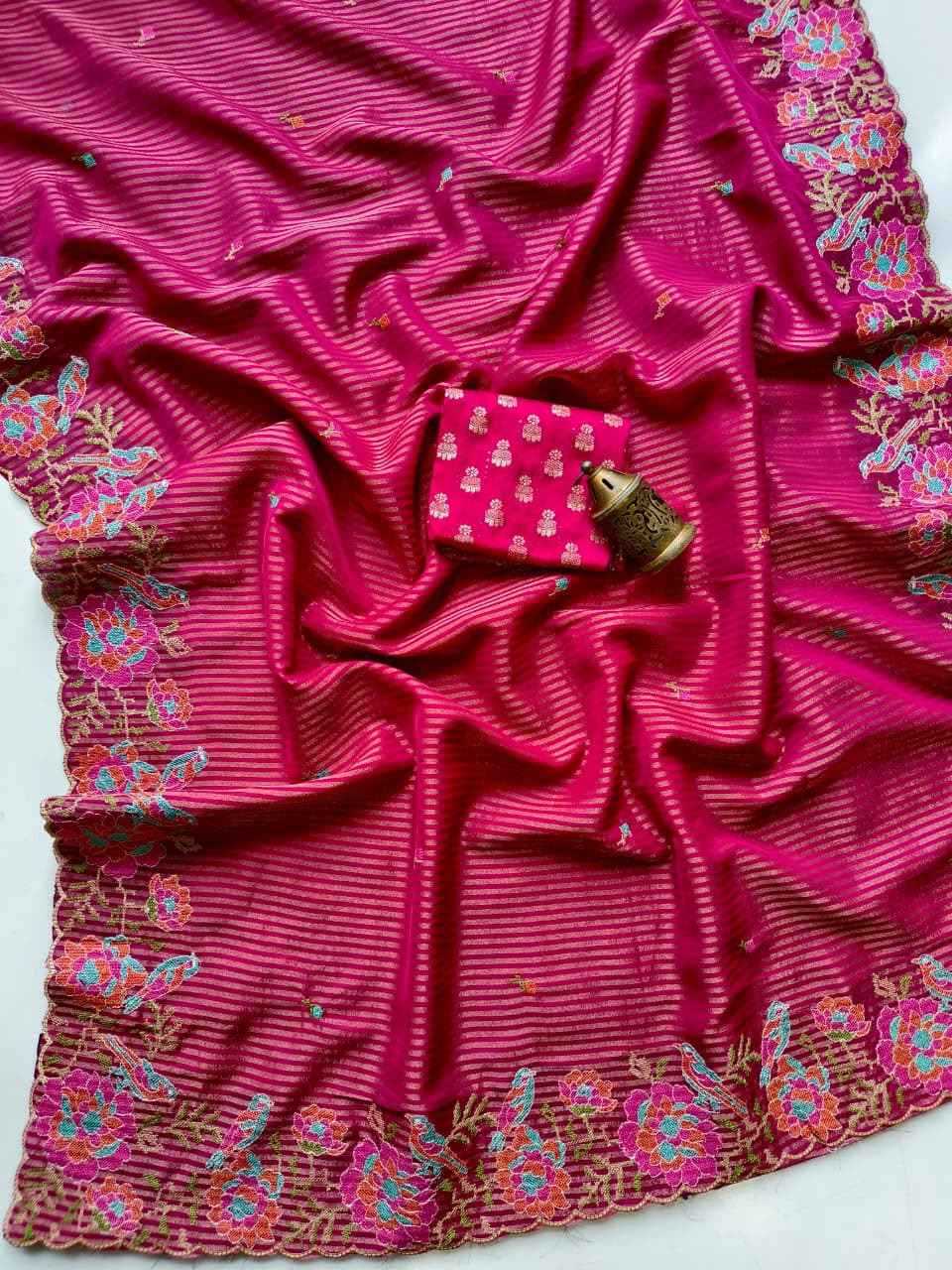 PURE CHIFFON NEEDLE EMBROIDED WORK SAREE 