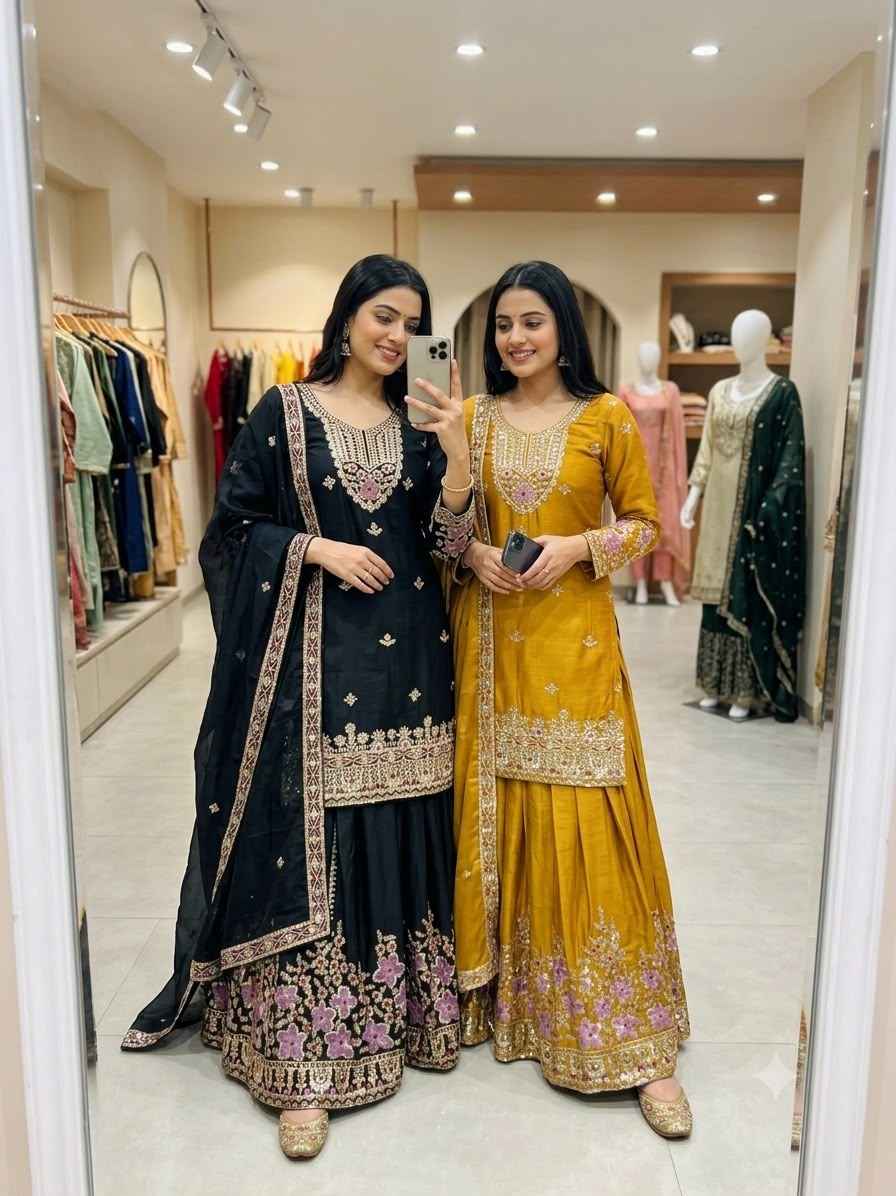 PURE CHINON SILK EMBROIDERY WORK READYMADE SUIT