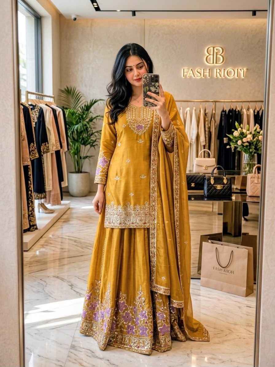 PURE CHINON SILK EMBROIDERY WORK READYMADE SUIT