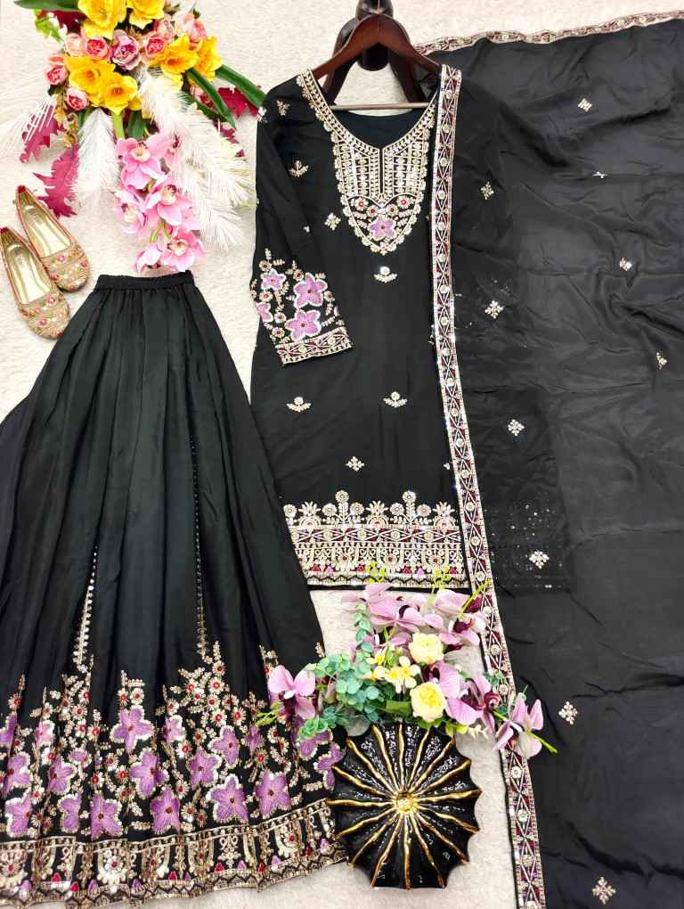 PURE CHINON SILK EMBROIDERY WORK READYMADE SUIT