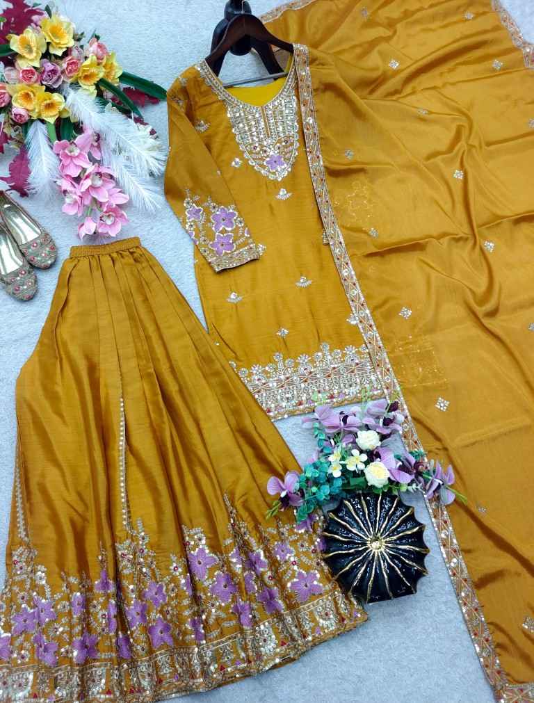 PURE CHINON SILK EMBROIDERY WORK READYMADE SUIT