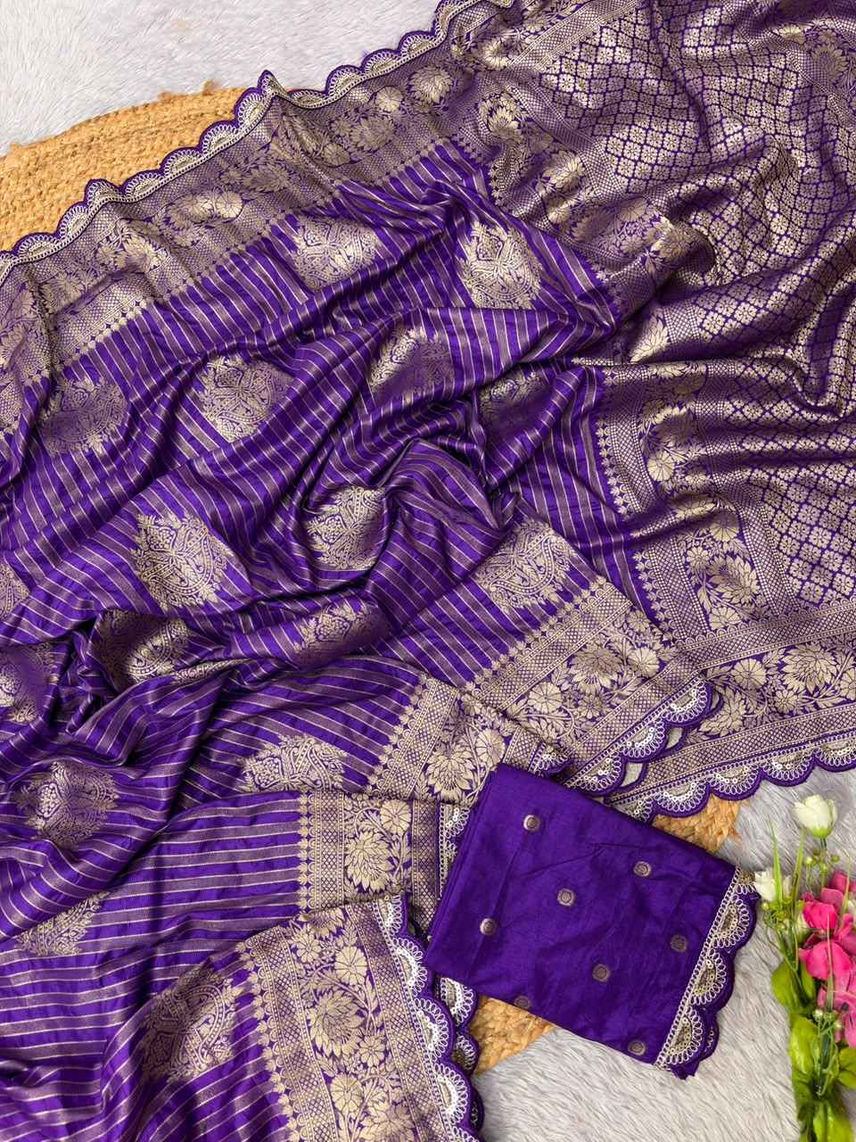 PURE CREPE KHADI SILK TISSUE PATTA ZARI WEAVING SAREE 