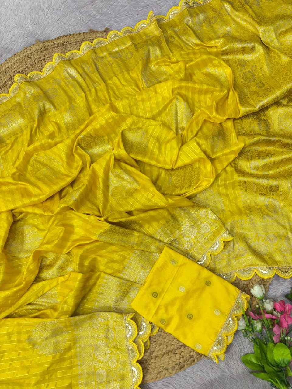 PURE CREPE KHADI SILK TISSUE PATTA ZARI WEAVING SAREE 