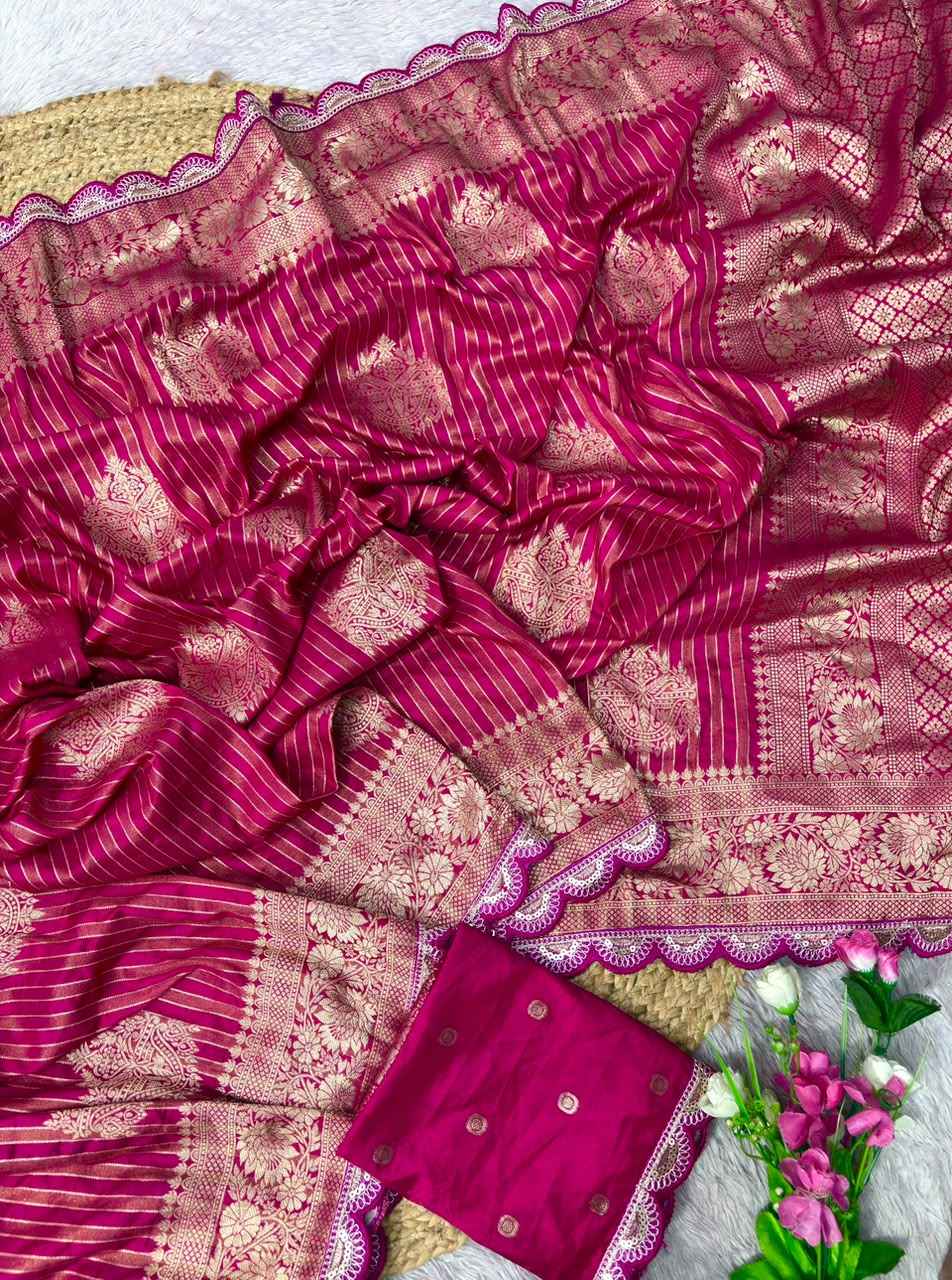 PURE CREPE KHADI SILK TISSUE PATTA ZARI WEAVING SAREE 