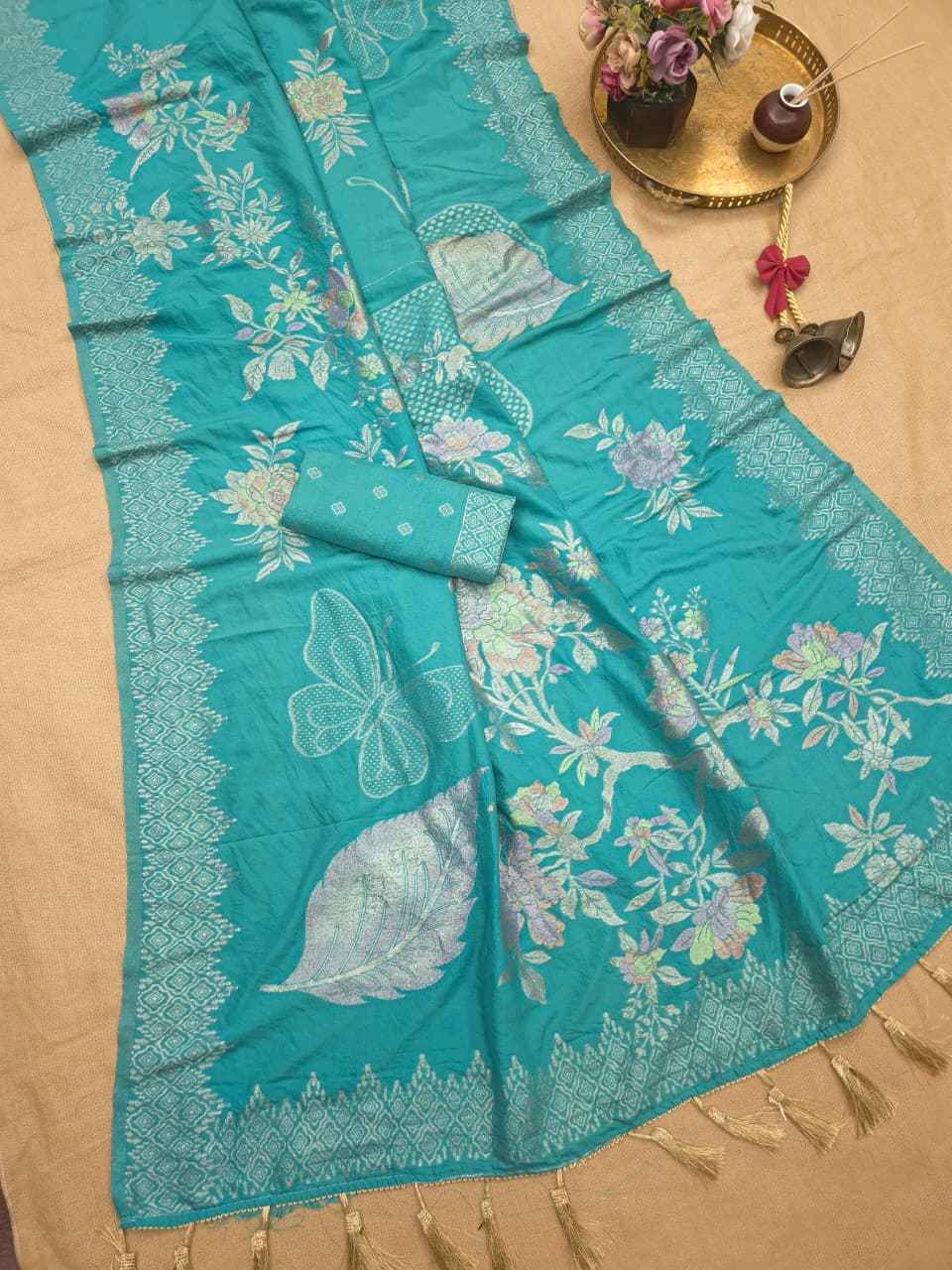 PURE KHADI CREPE SILK FLORAL ZARI WEAVING SAREE