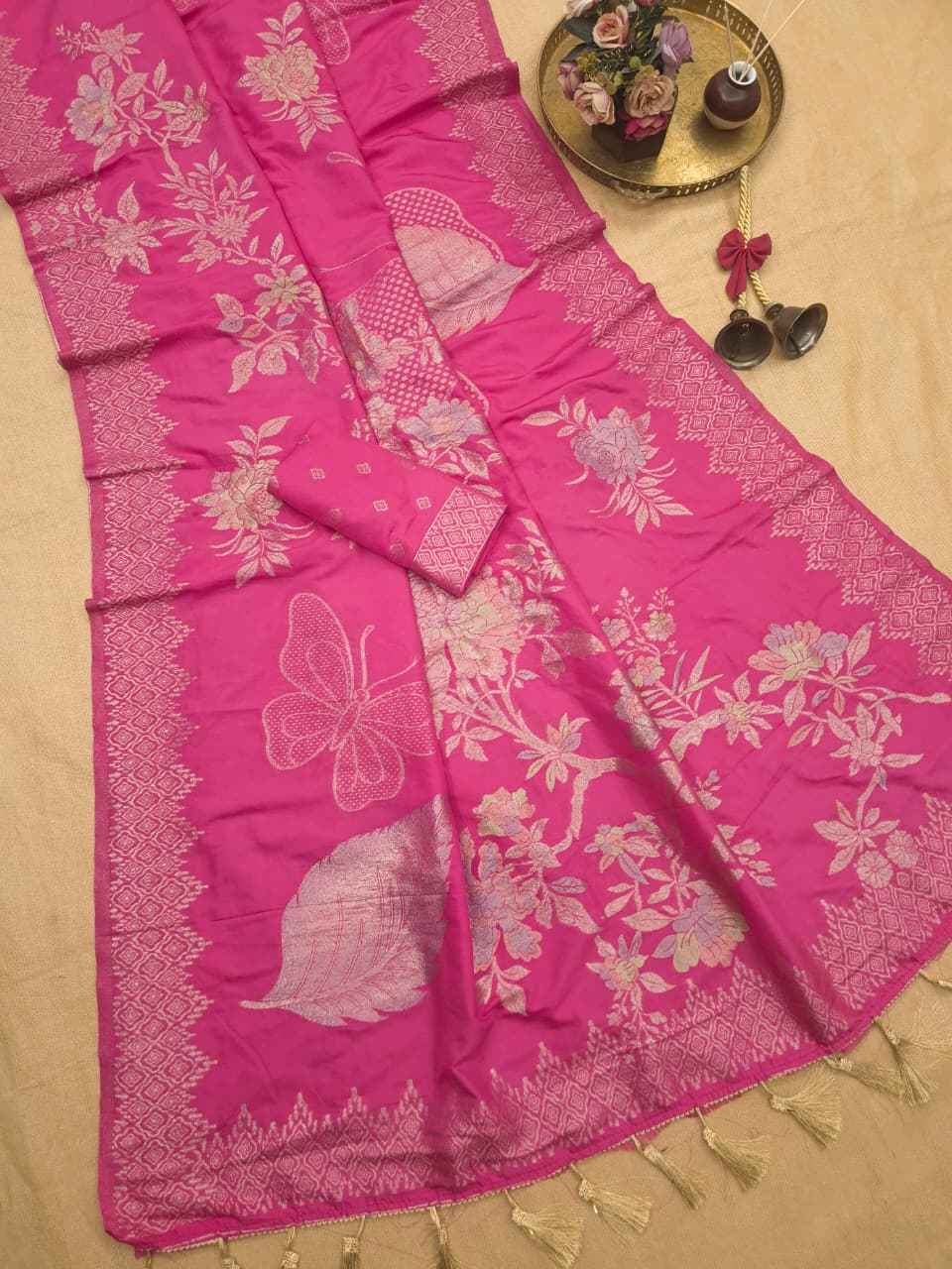 PURE KHADI CREPE SILK FLORAL ZARI WEAVING SAREE