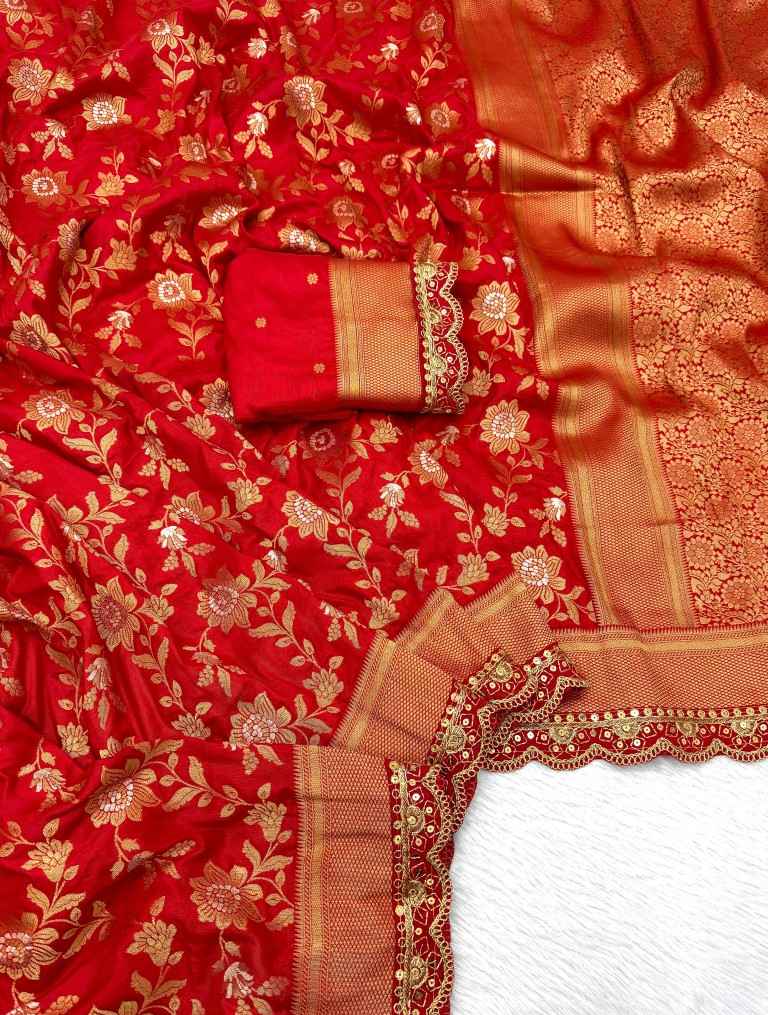 PURE KHADDI DOLA SILK GOLD ZARI WEAVING SAREE