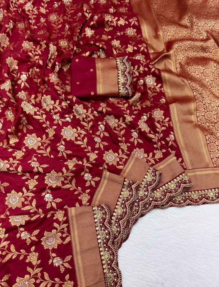 PURE KHADDI DOLA SILK GOLD ZARI WEAVING SAREE