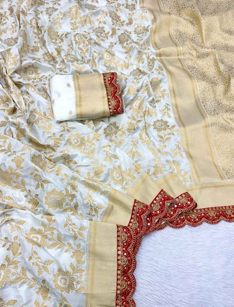 PURE KHADDI DOLA SILK GOLD ZARI WEAVING SAREE