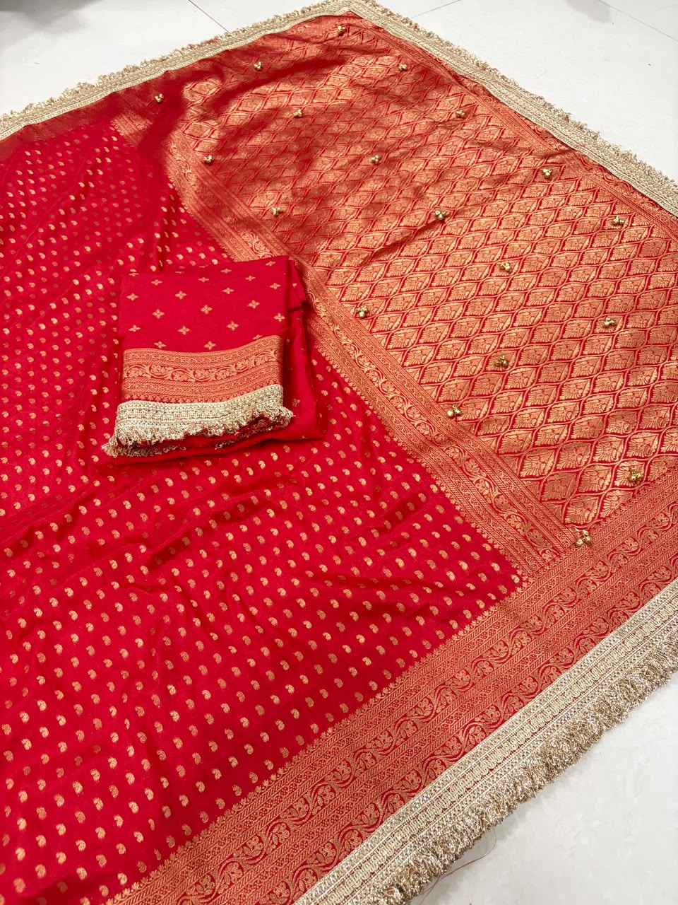 PREMIUM KHADI DOLLA SILK ZARI WEAVING GHUNGROO SAREE 