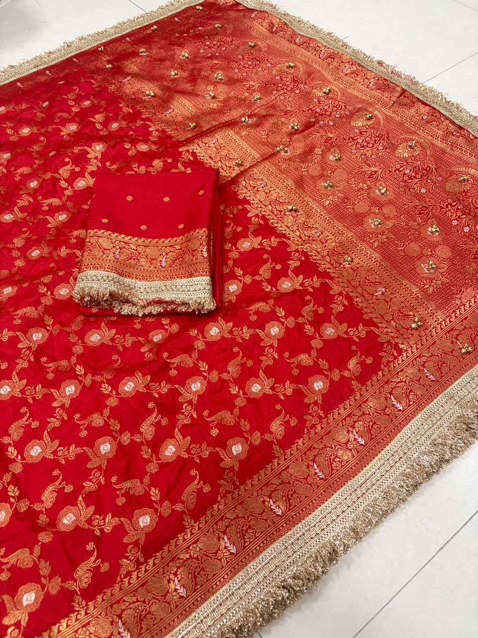 PREMIUM KHADI DOLLA SILK ZARI WEAVING GHUNGROO SAREE 